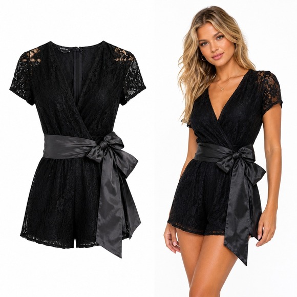 bebe Pants - NEW Bebe Romper Sz 6 Black Velvet Lace Sheer Witchy Goth Dark Fairy Party Outfit